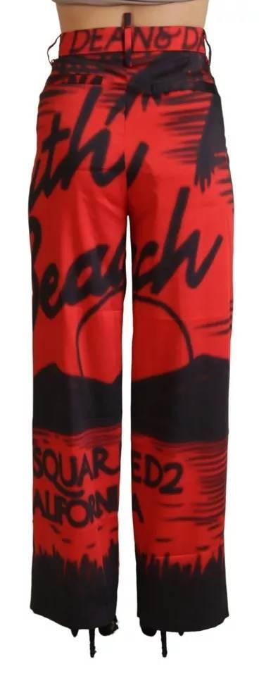 Dsquared² Red Printed High Waist Straight Pants - Hilstor