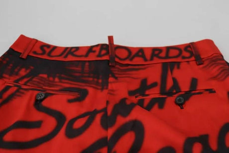 Dsquared² Red Printed High Waist Wide Leg Cropped Pants - Hilstor