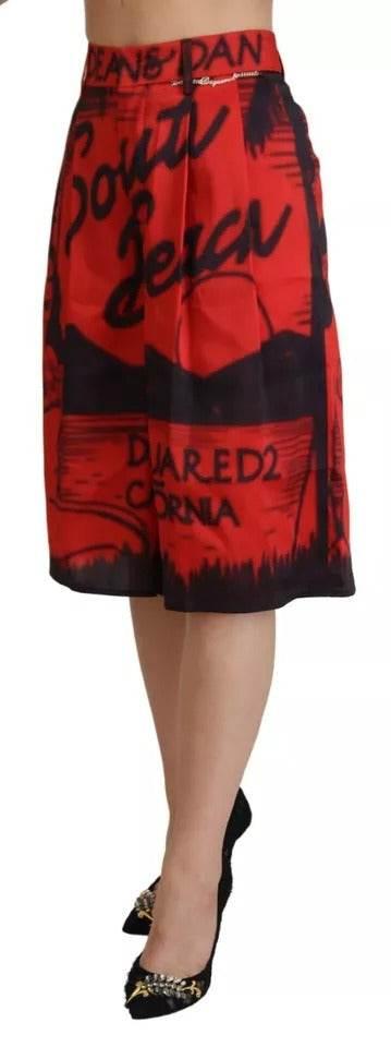 Dsquared² Red Printed High Waist Wide Leg Cropped Pants - Hilstor