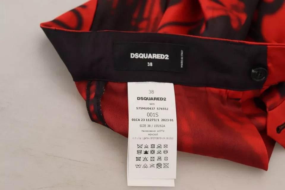 Dsquared² Red Printed High Waist Wide Leg Cropped Pants - Hilstor