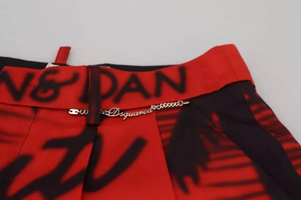 Dsquared² Red Printed High Waist Wide Leg Cropped Pants - Hilstor