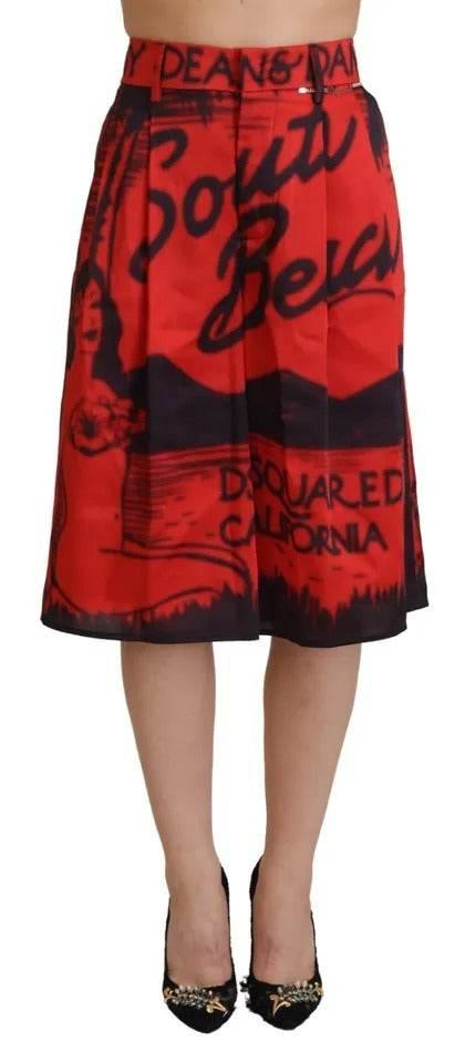 Dsquared² Red Printed High Waist Wide Leg Cropped Pants - Hilstor
