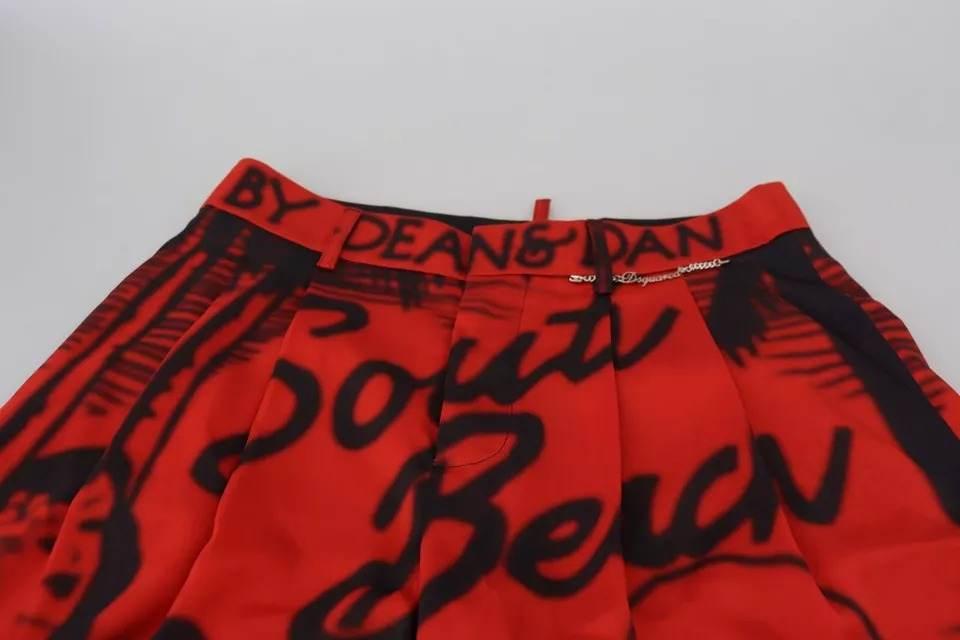 Dsquared² Red Printed High Waist Wide Leg Cropped Pants - Hilstor