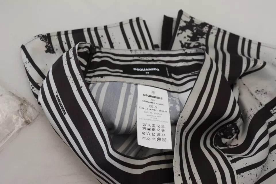 Dsquared² Gray Black Stripes Mid Waist A-line Mini Skirt - Hilstor