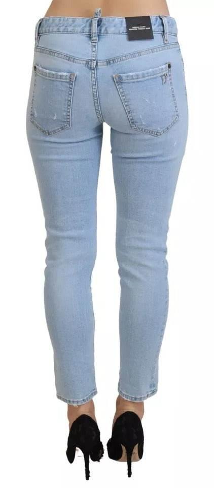 Dsquared² Blue Tattered Mid Waist Cropped Twiggy Denim Jeans - Hilstor