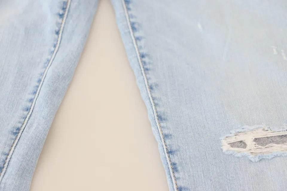 Dsquared² Blue Tattered Mid Waist Cropped Twiggy Denim Jeans - Hilstor