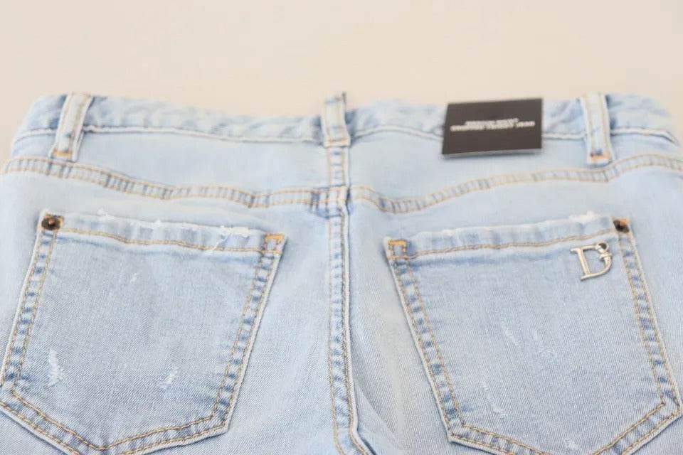 Dsquared² Blue Tattered Mid Waist Cropped Twiggy Denim Jeans - Hilstor