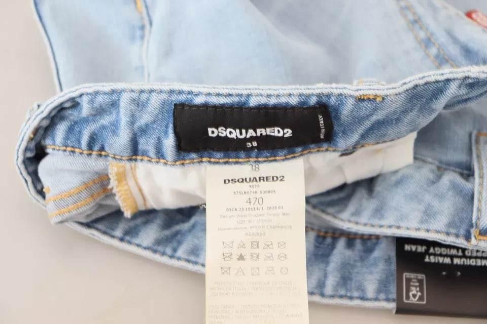 Dsquared² Blue Tattered Mid Waist Cropped Twiggy Denim Jeans - Hilstor