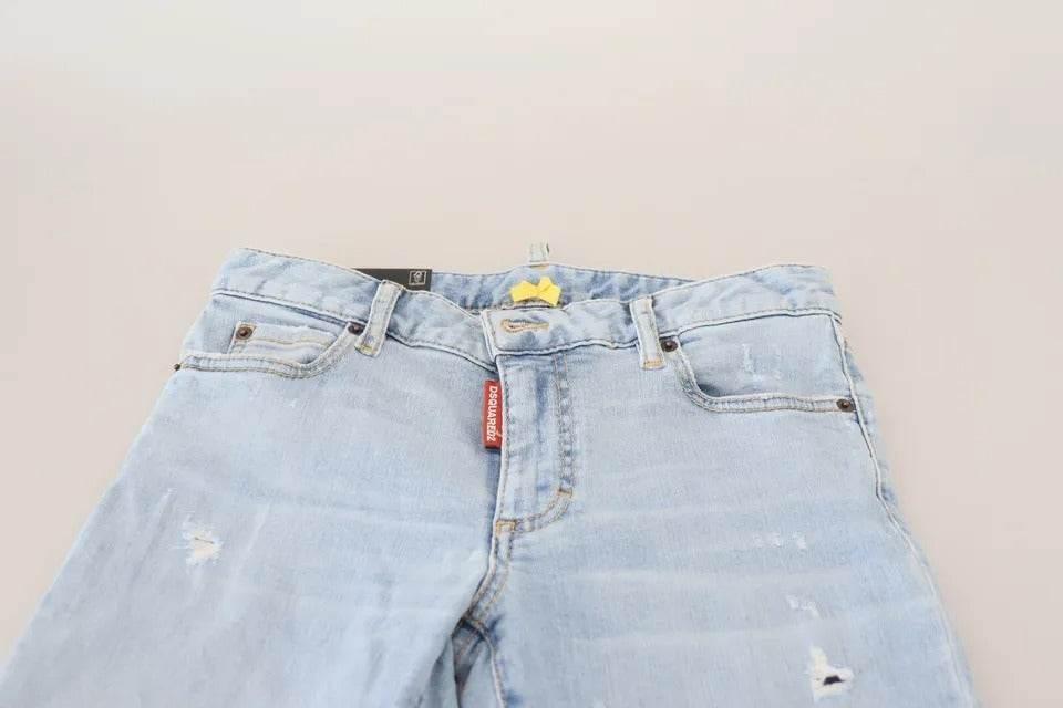Dsquared² Blue Tattered Mid Waist Cropped Twiggy Denim Jeans - Hilstor