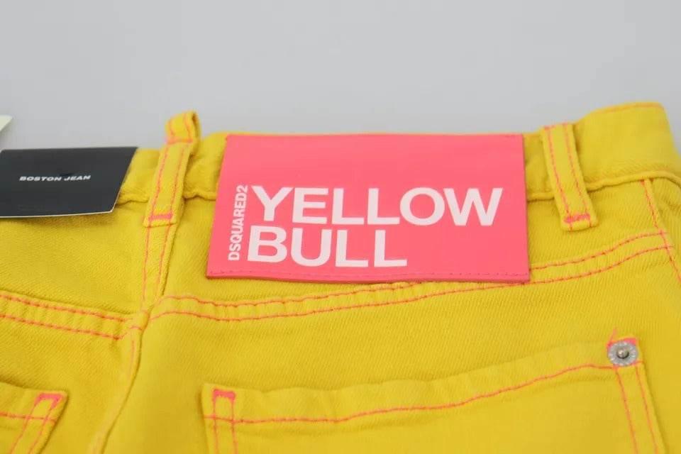 Dsquared² Yellow Cotton High Waist Straight Denim Boston Jeans - Hilstor
