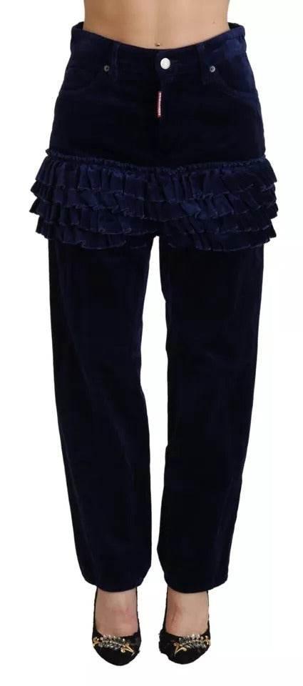 Dsquared² Blue Ruffles HighWaist Cotton Denim Boston Fit Pants - Hilstor