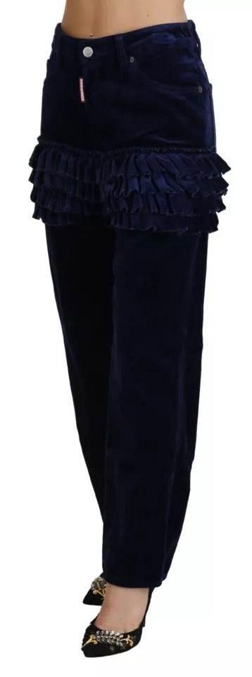 Dsquared² Blue Ruffles HighWaist Cotton Denim Boston Fit Pants - Hilstor