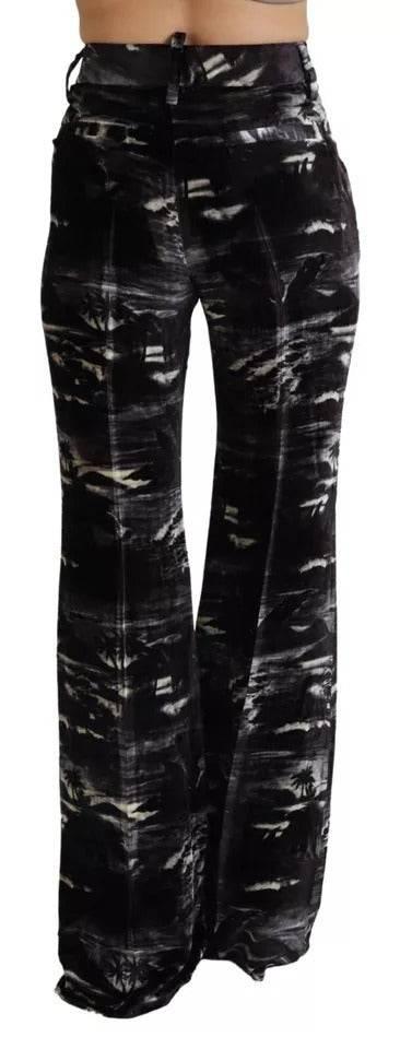 Dsquared² Black Printed High Waist Super Flare Pants - Hilstor