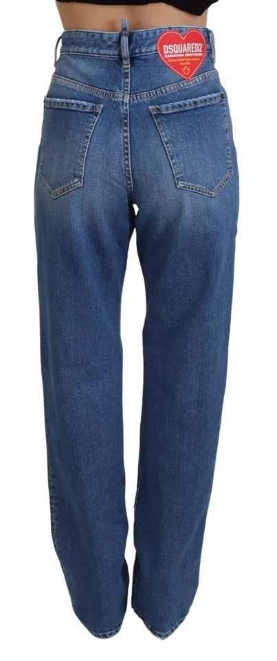 Dsquared² Blue Distressed High Waist Straight Denim Jeans - Hilstor