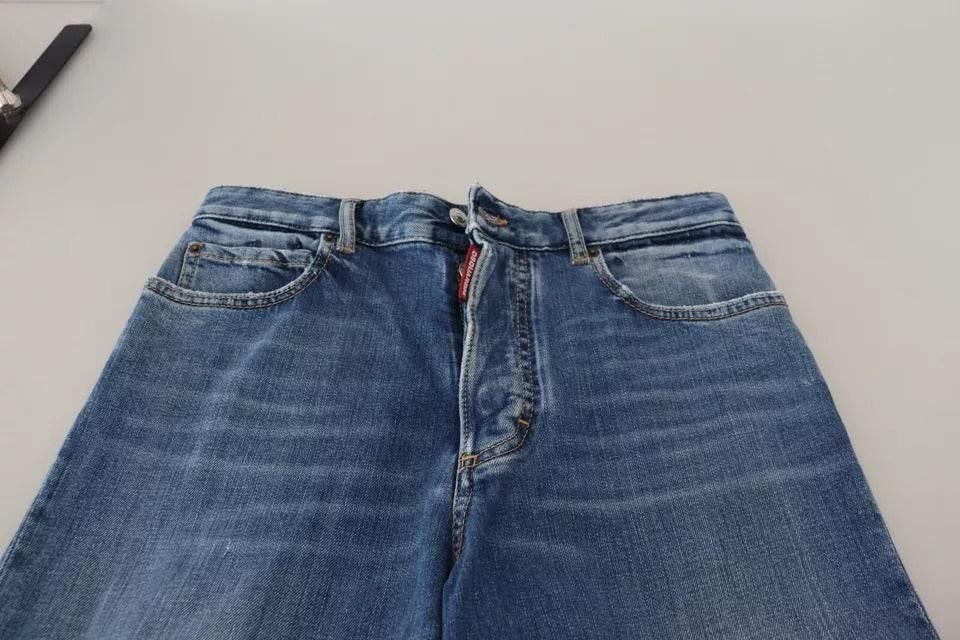 Dsquared² Blue Distressed High Waist Straight Denim Jeans - Hilstor