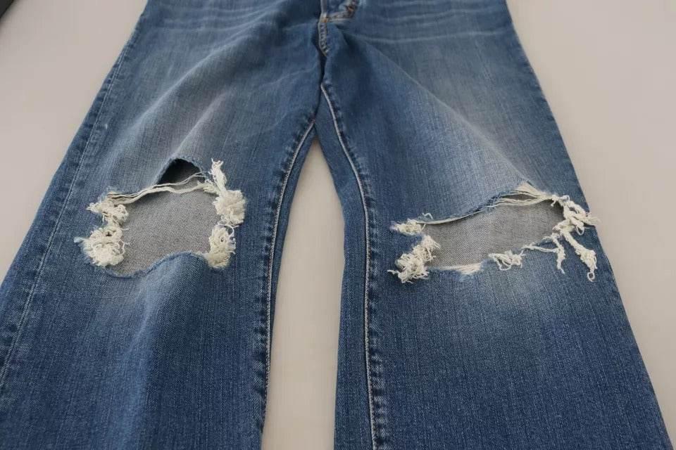 Dsquared² Blue Distressed High Waist Straight Denim Jeans - Hilstor