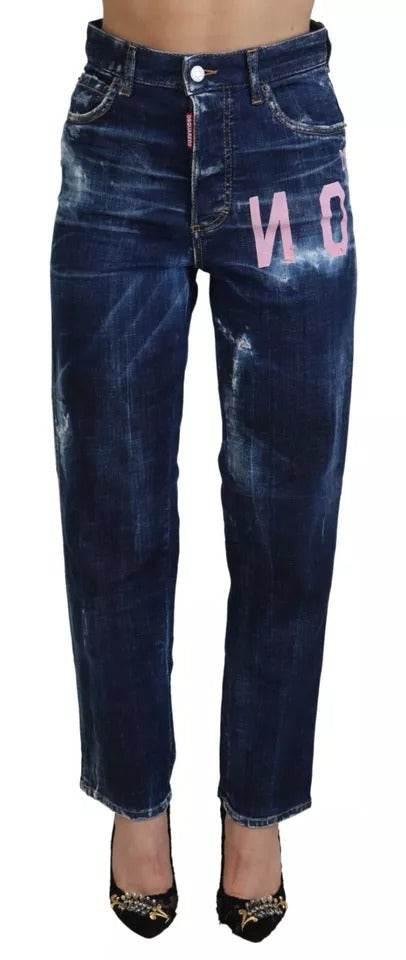 Dsquared² Blue Icon High Waist Straight Denim Boston Jeans - Hilstor