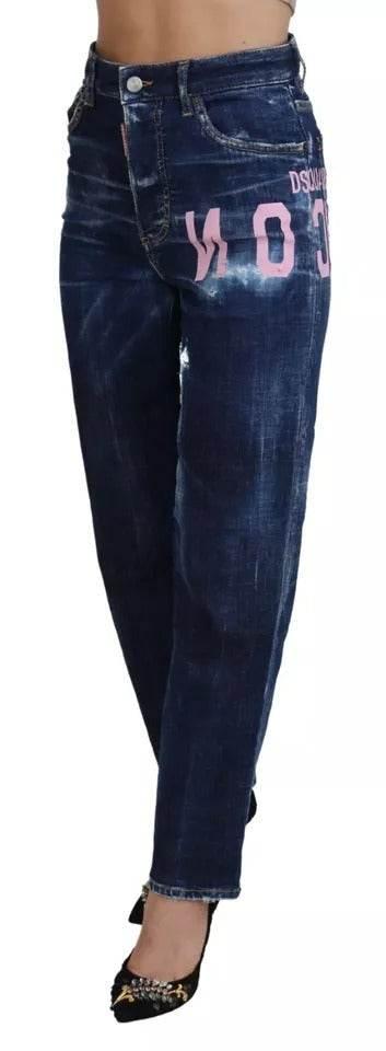 Dsquared² Blue Icon High Waist Straight Denim Boston Jeans - Hilstor