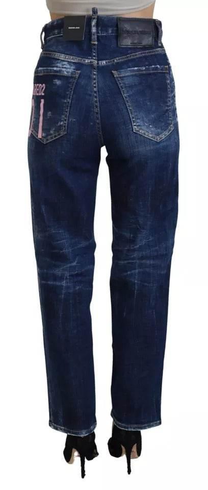 Dsquared² Blue Icon High Waist Straight Denim Boston Jeans - Hilstor