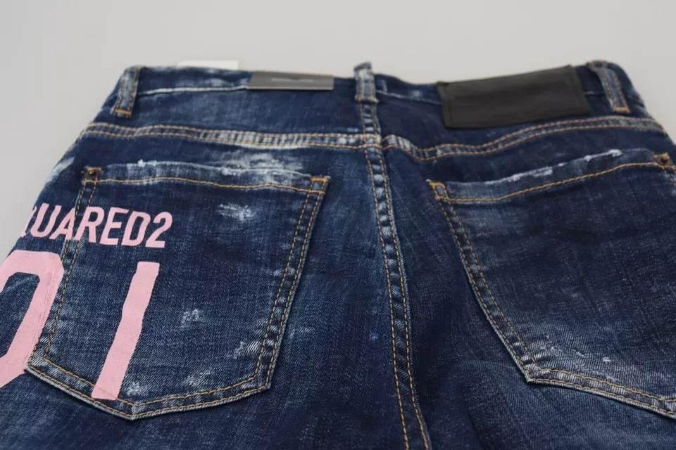 Dsquared² Blue Icon High Waist Straight Denim Boston Jeans - Hilstor
