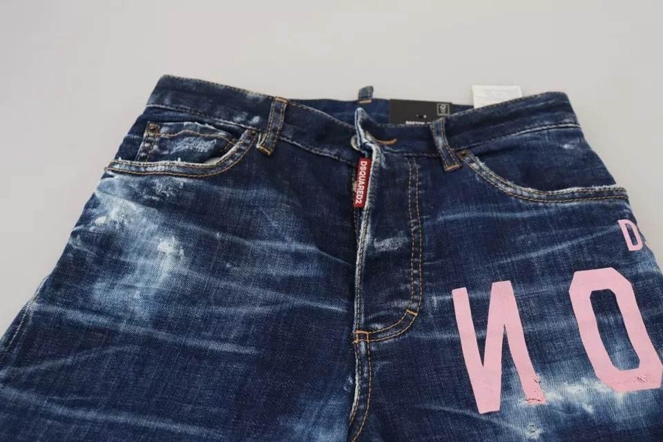 Dsquared² Blue Icon High Waist Straight Denim Boston Jeans - Hilstor