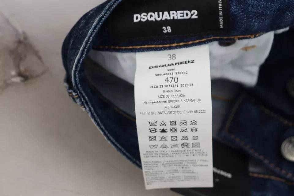 Dsquared² Blue Icon High Waist Straight Denim Boston Jeans - Hilstor