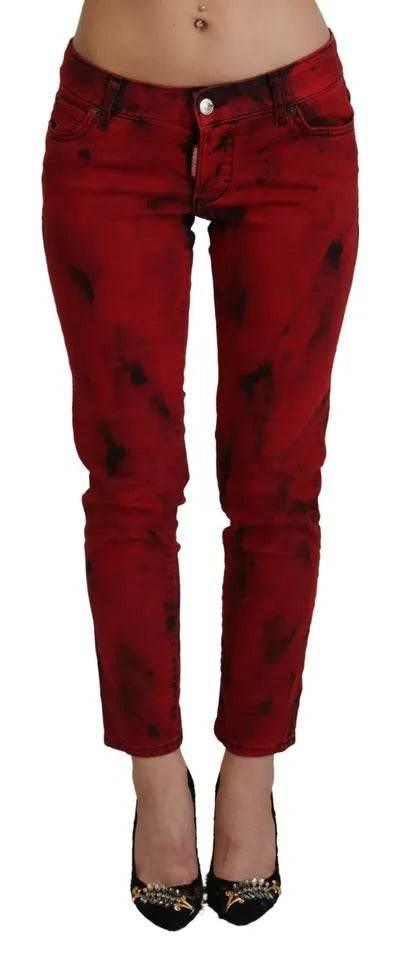 Dsquared² Red Low Waist Cotton Stretch Skinny Pants - Hilstor