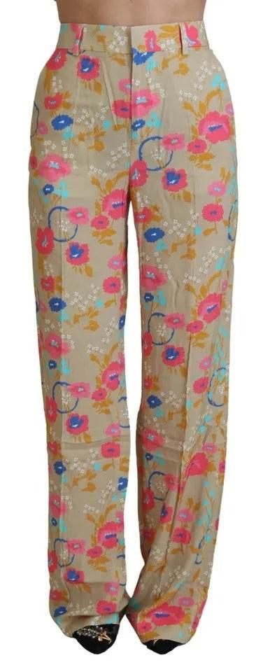 Dsquared² Beige Floral High Waist Straight Pants - Hilstor