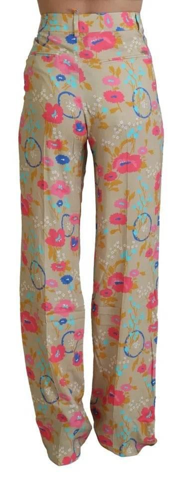 Dsquared² Beige Floral High Waist Straight Pants - Hilstor