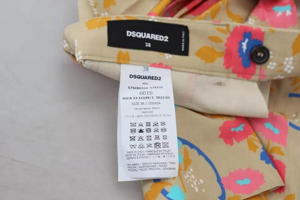 Dsquared² Beige Floral High Waist Straight Pants - Hilstor