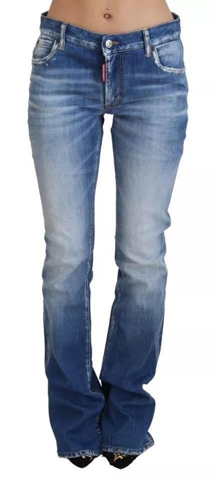 Dsquared² Blue Washed Cotton Mid Waist Flared Denim Jeans - Hilstor