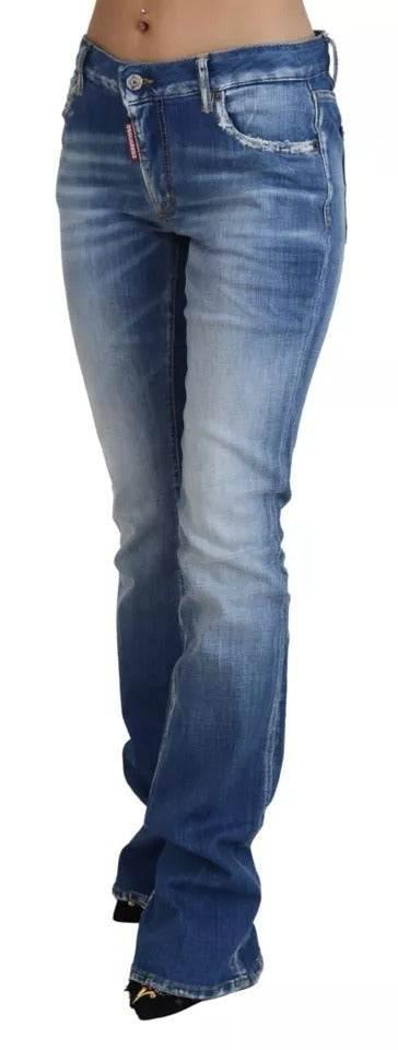 Dsquared² Blue Washed Cotton Mid Waist Flared Denim Jeans - Hilstor