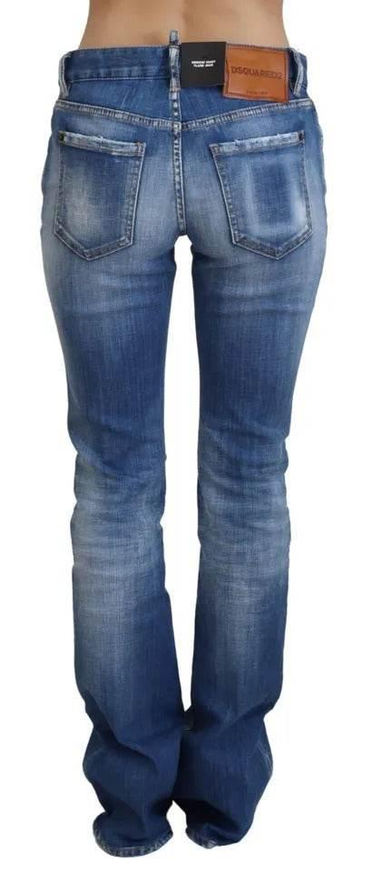 Dsquared² Blue Washed Cotton Mid Waist Flared Denim Jeans - Hilstor
