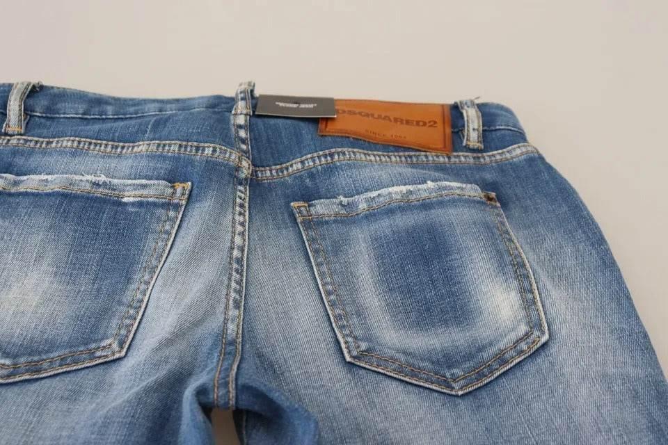 Dsquared² Blue Washed Cotton Mid Waist Flared Denim Jeans - Hilstor