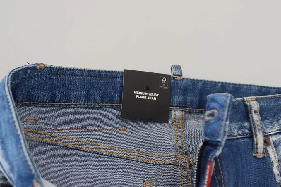 Dsquared² Blue Washed Cotton Mid Waist Flared Denim Jeans - Hilstor