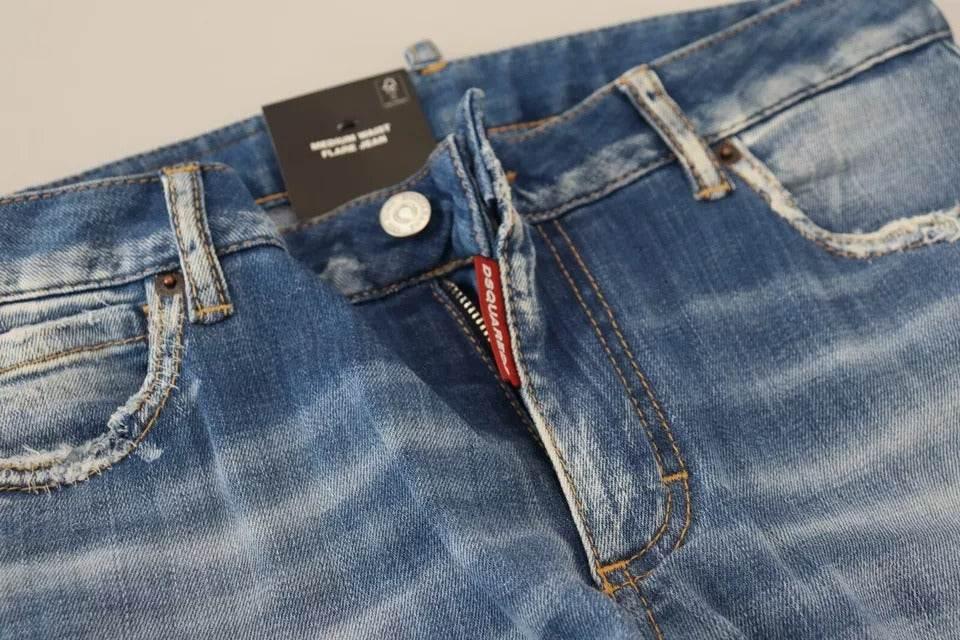 Dsquared² Blue Washed Cotton Mid Waist Flared Denim Jeans - Hilstor