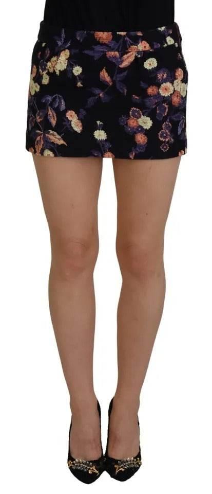 Dsquared² Black Floral Embroidery Mid Waist A-line Mini Skirt - Hilstor