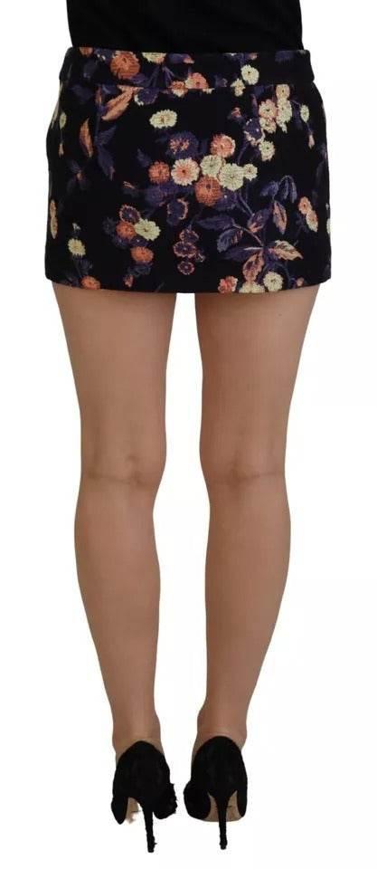 Dsquared² Black Floral Embroidery Mid Waist A-line Mini Skirt - Hilstor