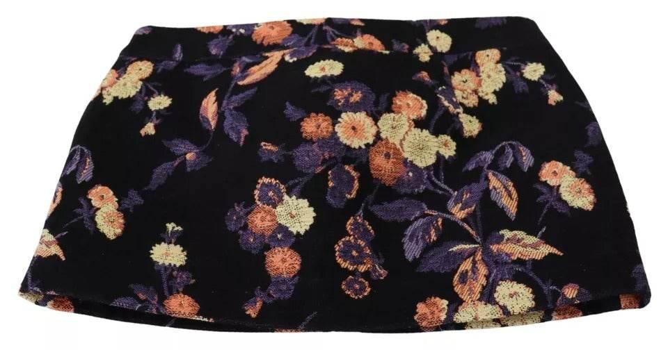 Dsquared² Black Floral Embroidery Mid Waist A-line Mini Skirt - Hilstor