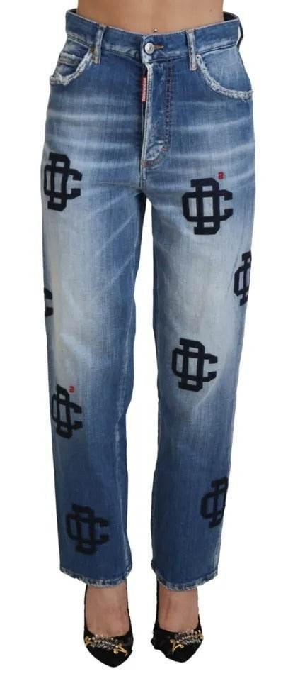 Dsquared² Blue Washed High Waist Straight Denim Boston Jeans - Hilstor