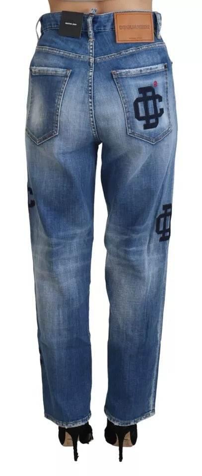 Dsquared² Blue Washed High Waist Straight Denim Boston Jeans - Hilstor