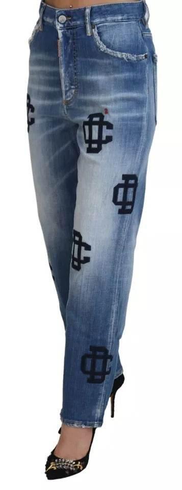 Dsquared² Blue Washed High Waist Straight Denim Boston Jeans - Hilstor