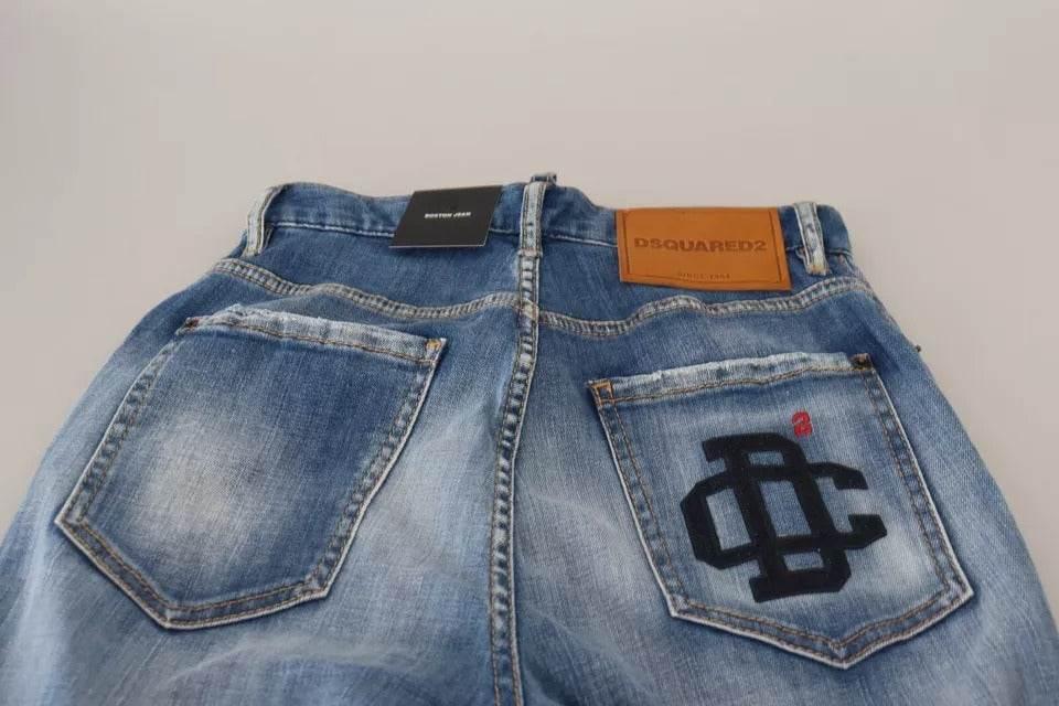 Dsquared² Blue Washed High Waist Straight Denim Boston Jeans - Hilstor