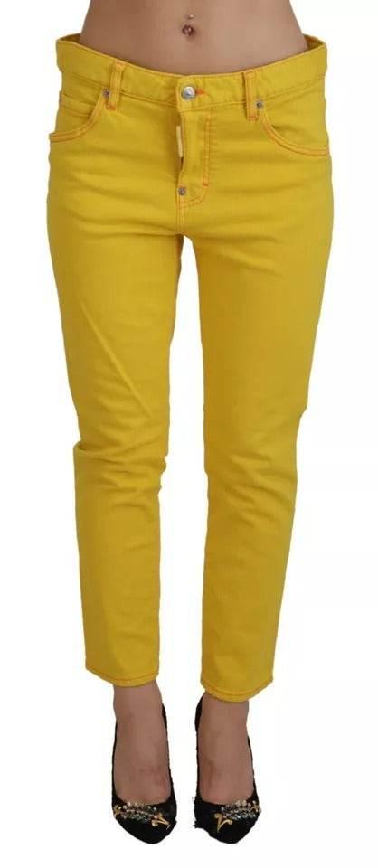 Dsquared² Yellow Cotton Low Waist Crop Denim Cool Girl Jeans - Hilstor