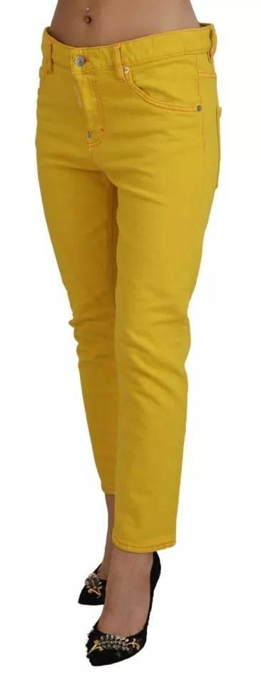 Dsquared² Yellow Cotton Low Waist Crop Denim Cool Girl Jeans - Hilstor
