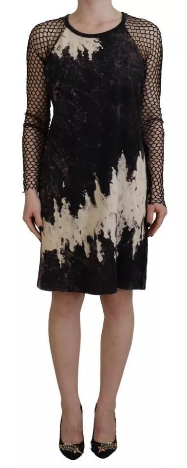 Dsquared² Black Tie Dye Mesh Long Sleeves Cotton Shift Dress - Hilstor