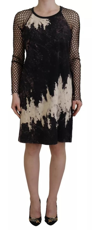 Dsquared² Black Tie Dye Mesh lange ærmer bomuldsskiftekjole