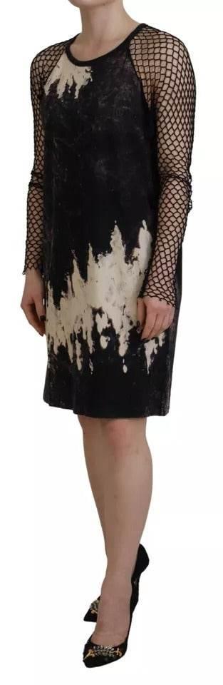 Dsquared² Black Tie Dye Mesh Long Sleeves Cotton Shift Dress - Hilstor