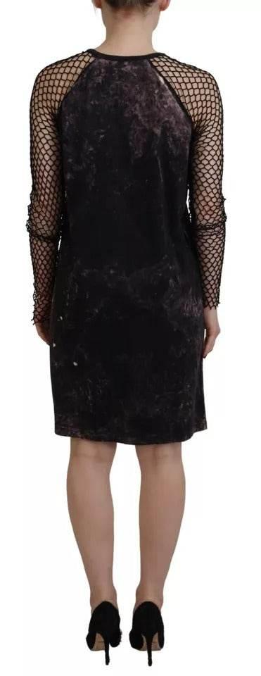 Dsquared² Black Tie Dye Mesh Long Sleeves Cotton Shift Dress - Hilstor