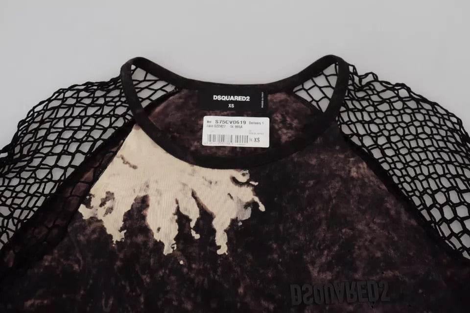 Dsquared² Black Tie Dye Mesh Long Sleeves Cotton Shift Dress - Hilstor